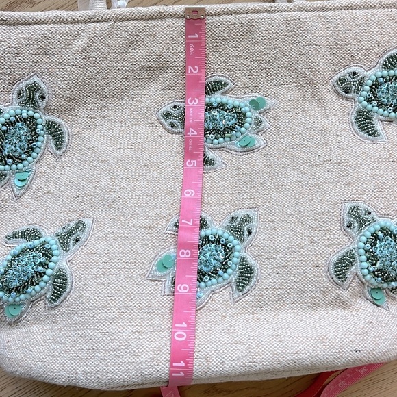 NWT Viral Tik Tok Beaded Sea Turtle Canvas Summer Beach Tote Bag Handcrafted - Picture 11 of 16